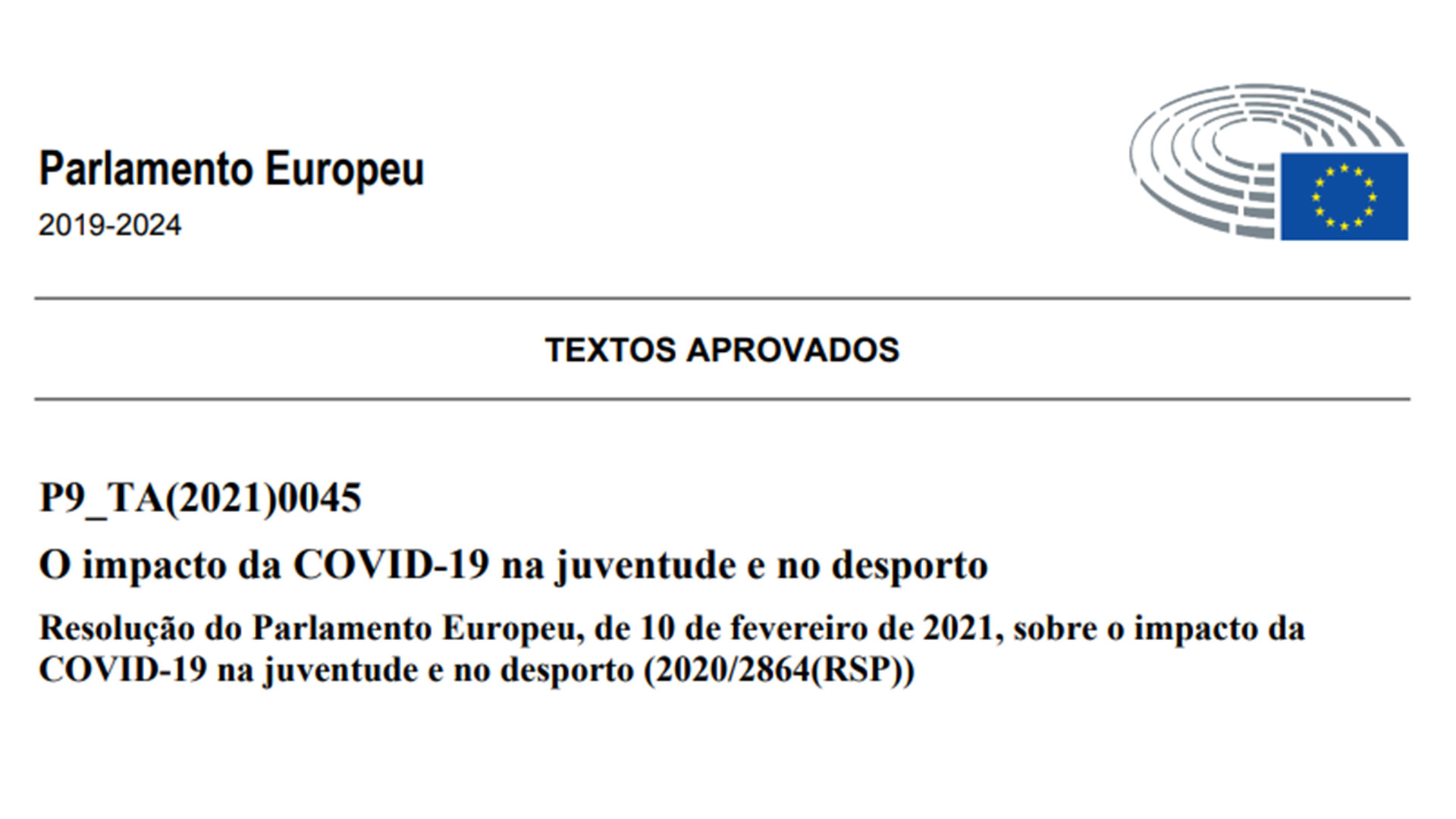 Resolução do Parlamento Europeu sobre o impacto da COVID‑19 no desporto